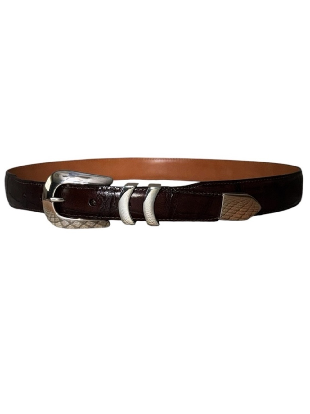 Brighton Onyx Leather Belt Brown Croc Embossed Women’s Size 36 Made in USA NWOT - Picture 3 of 7